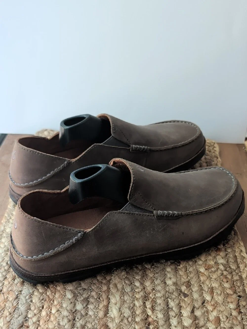 OluKai Men's Brown Moloa Leather Slip-On Loafers - Picture 6 of 11